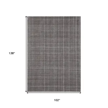 9' X 12' Graphite And Ivory Wool Plaid Hand Tufted Area Rug