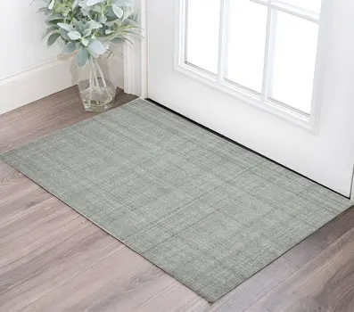 2' X 3' Gray Blue And Ivory Wool Plaid Hand Tufted Area Rug