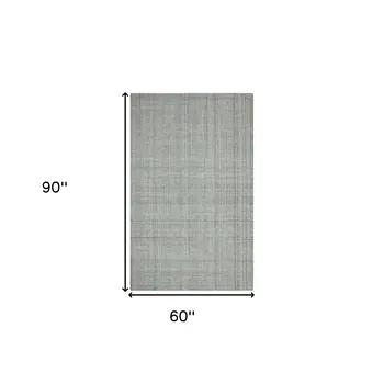5' X 7' Gray Blue And Ivory Wool Plaid Hand Tufted Area Rug