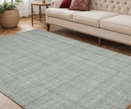 5' X 7' Gray Blue And Ivory Wool Plaid Hand Tufted Area Rug