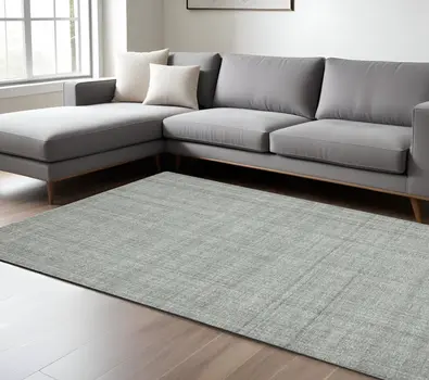 8' X 10' Gray Blue And Ivory Wool Plaid Hand Tufted Area Rug