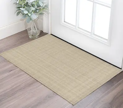 2' X 3' Champagne And Brown Wool Plaid Hand Tufted Area Rug