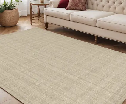 5' X 7' Champagne And Brown Wool Plaid Hand Tufted Area Rug