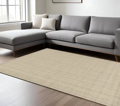 9' X 12' Champagne And Brown Wool Plaid Hand Tufted Area Rug