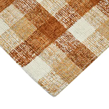 2' X 3' Orange Beige And Brick Red Wool Plaid Hand Tufted Area Rug