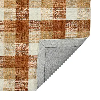 2' X 3' Orange Beige And Brick Red Wool Plaid Hand Tufted Area Rug