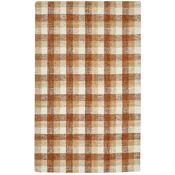 2' X 3' Orange Beige And Brick Red Wool Plaid Hand Tufted Area Rug