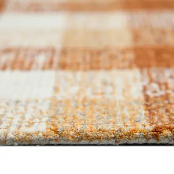 8' X 10' Orange Beige And Brick Red Wool Plaid Hand Tufted Area Rug