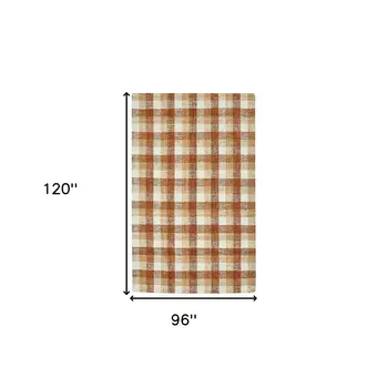 8' X 10' Orange Beige And Brick Red Wool Plaid Hand Tufted Area Rug