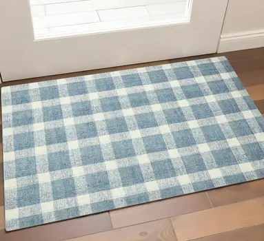 2' X 3' Blue And Ivory Wool Plaid Hand Tufted Area Rug