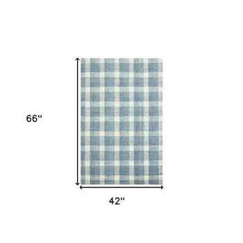 4' X 6' Blue And Ivory Wool Plaid Hand Tufted Area Rug