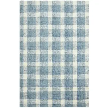 4' X 6' Blue And Ivory Wool Plaid Hand Tufted Area Rug
