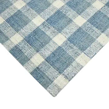 4' X 6' Blue And Ivory Wool Plaid Hand Tufted Area Rug