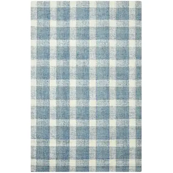 4' X 6' Blue And Ivory Wool Plaid Hand Tufted Area Rug