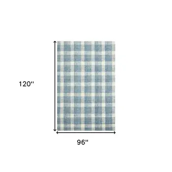 8' X 10' Blue And Ivory Wool Plaid Hand Tufted Area Rug