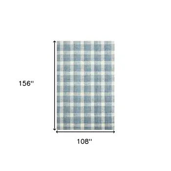 9' X 13' Blue And Ivory Wool Plaid Hand Tufted Area Rug