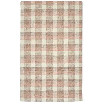 4' X 6' Pink And Ivory Wool Plaid Hand Tufted Area Rug