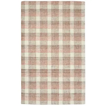 4' X 6' Pink And Ivory Wool Plaid Hand Tufted Area Rug