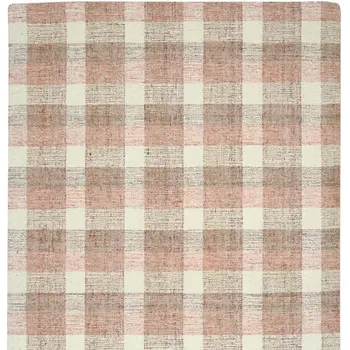8' X 10' Pink And Ivory Wool Plaid Hand Tufted Area Rug