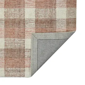 9' X 13' Pink And Ivory Wool Plaid Hand Tufted Area Rug