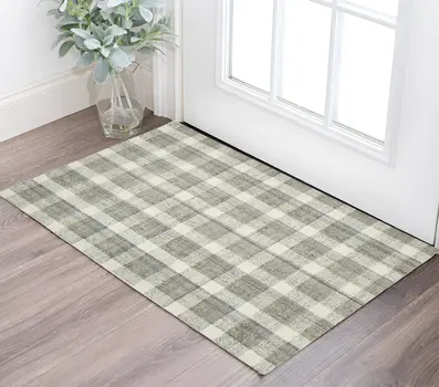 2' X 3' Gray And Ivory Wool Plaid Hand Tufted Area Rug