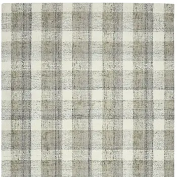 2' X 3' Gray And Ivory Wool Plaid Hand Tufted Area Rug