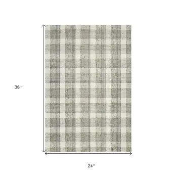 2' X 3' Gray And Ivory Wool Plaid Hand Tufted Area Rug