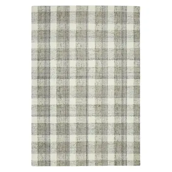 4' X 6' Gray And Ivory Wool Plaid Hand Tufted Area Rug