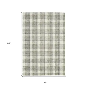 4' X 6' Gray And Ivory Wool Plaid Hand Tufted Area Rug