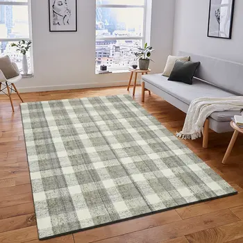 5' X 7' Gray And Ivory Wool Plaid Hand Tufted Area Rug