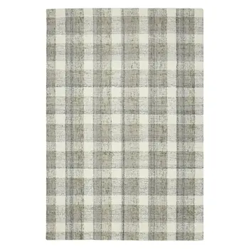 5' X 7' Gray And Ivory Wool Plaid Hand Tufted Area Rug