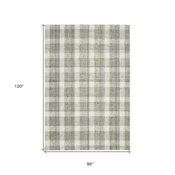 8' X 10' Gray And Ivory Wool Plaid Hand Tufted Area Rug