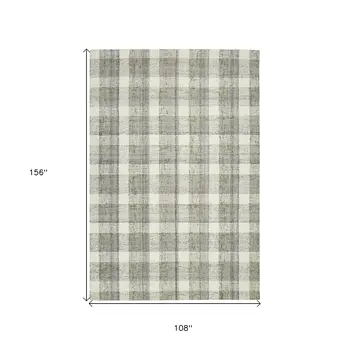 9' X 13' Gray And Ivory Wool Plaid Hand Tufted Area Rug