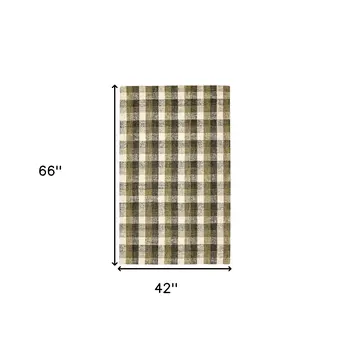 4' X 6' Charcoal Khaki And Ivory Wool Plaid Hand Tufted Area Rug