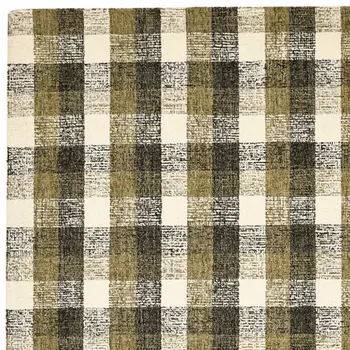 4' X 6' Charcoal Khaki And Ivory Wool Plaid Hand Tufted Area Rug