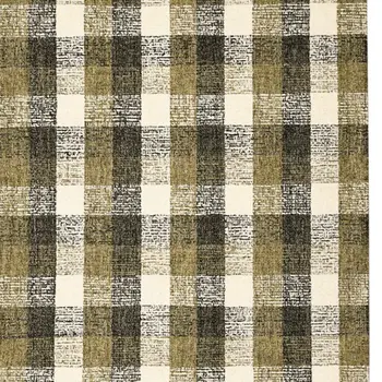 5' X 7' Charcoal Khaki And Ivory Wool Plaid Hand Tufted Area Rug