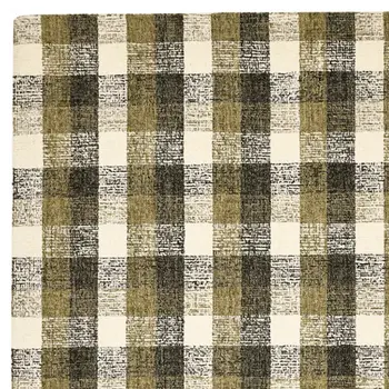 8' X 10' Charcoal Khaki And Ivory Wool Plaid Hand Tufted Area Rug