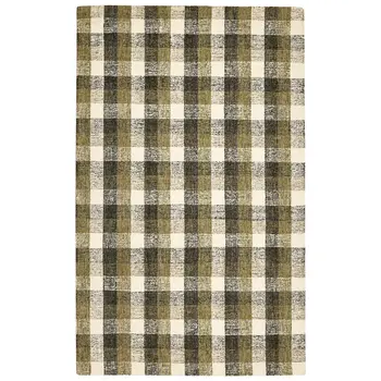 8' X 10' Charcoal Khaki And Ivory Wool Plaid Hand Tufted Area Rug