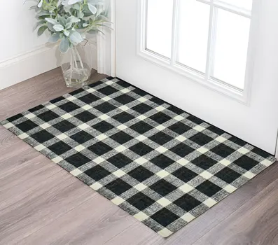 2' X 3' Charcoal And Ivory Wool Plaid Hand Tufted Area Rug
