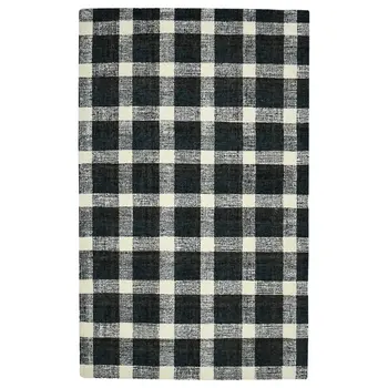 2' X 3' Charcoal And Ivory Wool Plaid Hand Tufted Area Rug