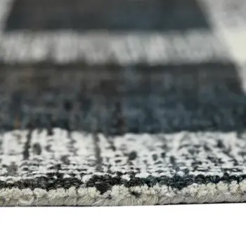 2' X 3' Charcoal And Ivory Wool Plaid Hand Tufted Area Rug
