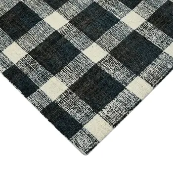 2' X 3' Charcoal And Ivory Wool Plaid Hand Tufted Area Rug