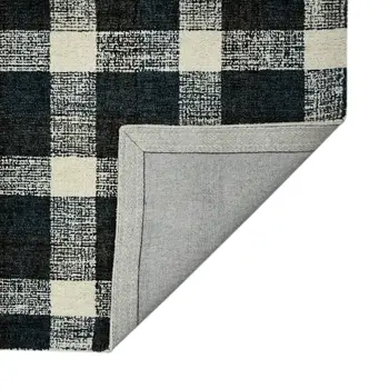 5' X 7' Charcoal And Ivory Wool Plaid Hand Tufted Area Rug