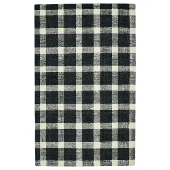 8' X 10' Charcoal And Ivory Wool Plaid Hand Tufted Area Rug
