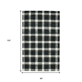 8' X 10' Charcoal And Ivory Wool Plaid Hand Tufted Area Rug