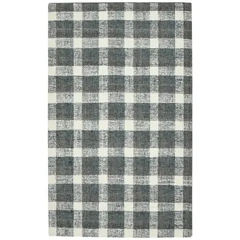 4' X 6' Dark Gray And Ivory Wool Plaid Hand Tufted Area Rug