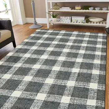 4' X 6' Dark Gray And Ivory Wool Plaid Hand Tufted Area Rug