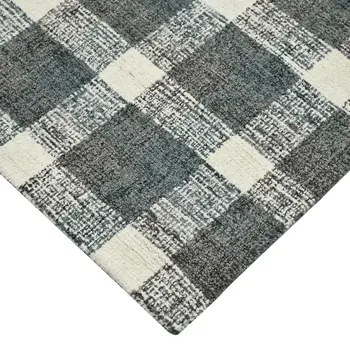 4' X 6' Dark Gray And Ivory Wool Plaid Hand Tufted Area Rug