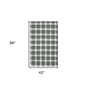 4' X 6' Dark Gray And Ivory Wool Plaid Hand Tufted Area Rug