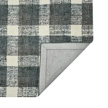 8' X 10' Dark Gray And Ivory Wool Plaid Hand Tufted Area Rug